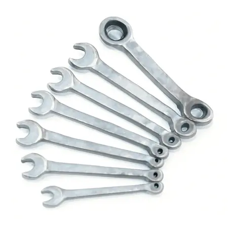 Water color illustrative image of a generic SAE Ratcheting Combination Wrench Set, 7 Piece