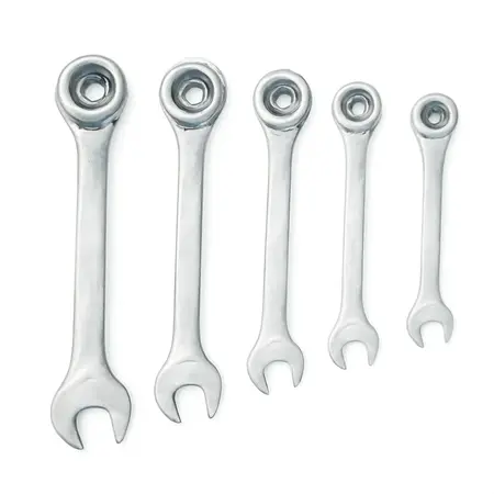 Water color illustrative image of a generic Flex-Head SAE Ratcheting Combination Wrench Set, 5 Piece