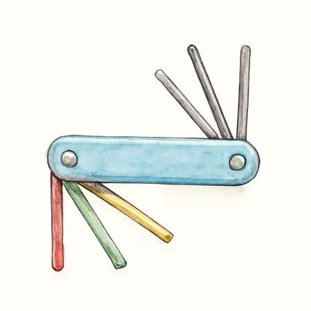 Water color illustrative image of a generic SAE/Metric/Star Folding Hex Key Set, 3 Piece