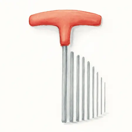 Water color illustrative image of a generic SAE Professional High Torque T-Handle  Hex Key Set, 11 Piece