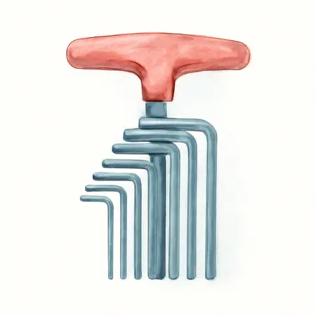 Water color illustrative image of a generic SAE T-Handle Hex Key Set, 10 Piece