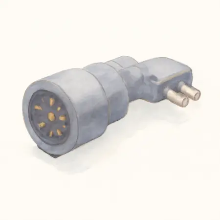 Water color illustrative image of a generic Seven-Way Blade to 4-Way Flat Trailer Adapter