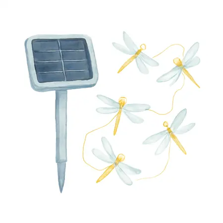 Water color illustrative image of a generic Solar Dragonfly LED String Lights, 10 Piece