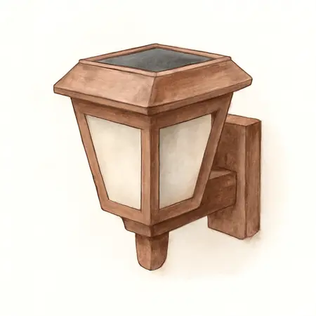 Water color illustrative image of a generic Solar LED Brown Finish Fence Lights, 4 Pack