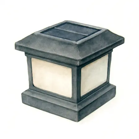 Water color illustrative image of a generic 9 Lumen Solar LED Black Finish Post Cap Light, 2 Pack