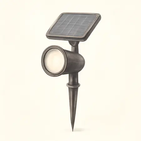 Water color illustrative image of a generic 40 Lumen 8 in. Solar LED Black Finish Spot Light