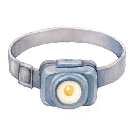 Water color illustrative image of a generic 50 Lumen Swivel LED Twist Focus Headlamp