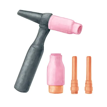 Water color illustrative image of a generic TIG Torch Stubby Gas Lens Kit