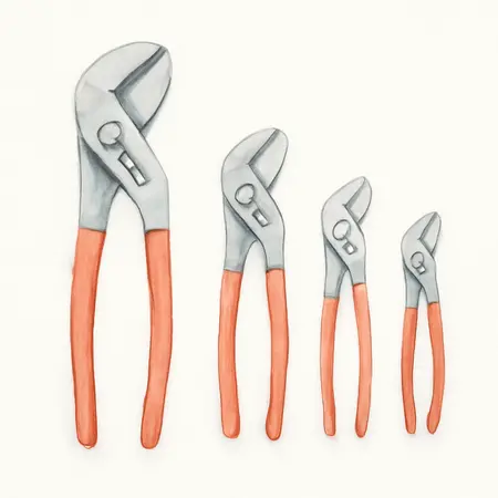 Water color illustrative image of a generic Tongue and Groove Joint Pliers Set, 4 Piece
