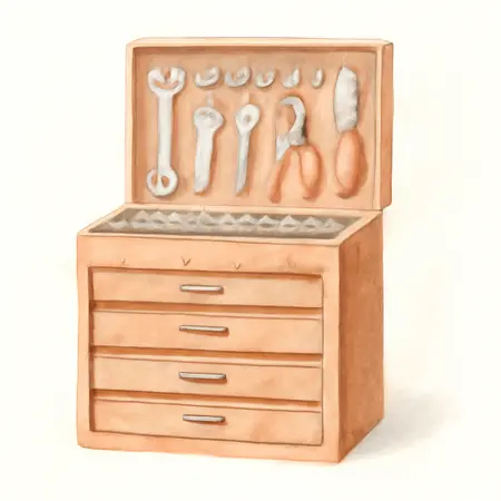 Water color illustrative image of a generic Tool Set with 4-Drawer Chest, 105 Piece