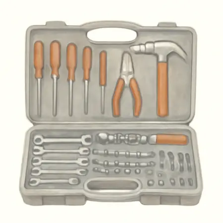 Water color illustrative image of a generic Tool Set with Case, 130 Piece