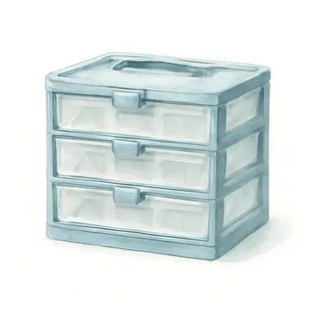 Water color illustrative image of a generic Toolbox Organizer with 4 Drawers