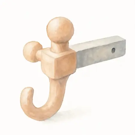 Water color illustrative image of a generic Triple Ball Trailer Hitch Mount with Hook