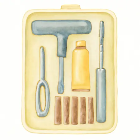 Water color illustrative image of a generic PITTSBURGH Tubeless Tire Repair Kit, 9 Piece