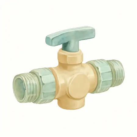 Water color illustrative image of a generic Two-Way Hose Saver Shut-off Adapter