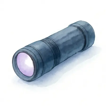 Water color illustrative image of a generic UV Leak Detector Black Light LED Flashlight