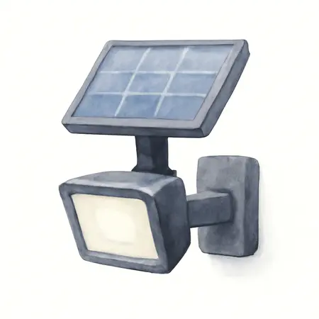 Water color illustrative image of a generic 115 Lumen Wall Mount Solar Security Light, Black