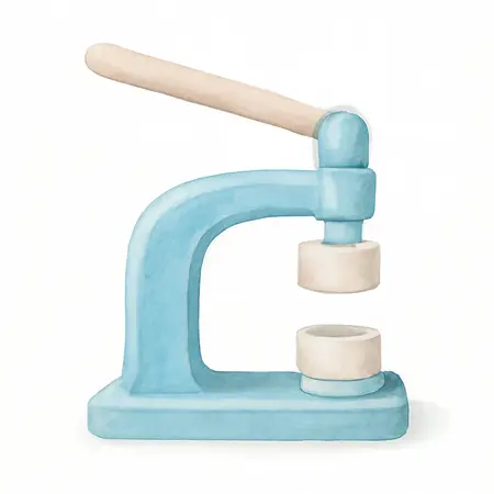 Water color illustrative image of a generic Watch Case Press with Nylon Dies