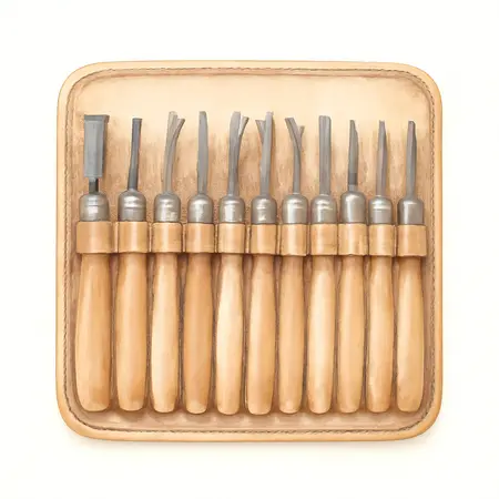 Water color illustrative image of a generic Wood Carving Set, 11 Piece