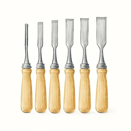 Water color illustrative image of a generic Wood Chisel Set, 6 Pc.
