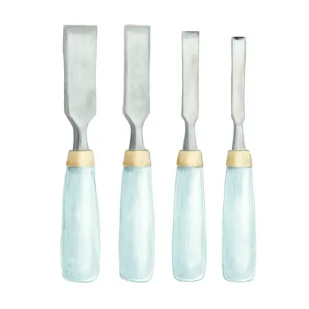 Water color illustrative image of a generic Wood Chisel Set with Clear PVC Handle, 4 Pc.
