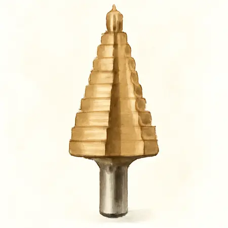 Water color illustrative image of a generic 3/16 in.-1-1/8 in. Cobalt Step Drill Bit #4 (12 Steps) and #5 (8 Steps)