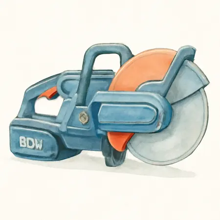 Water color illustrative image of a generic 80V Brushless Cordless, 9 in. Cut-Off Saw Kit