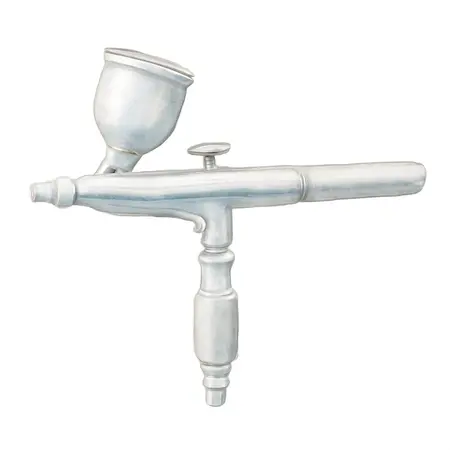 Water color illustrative image of a generic Gravity-Feed Dual-Action Trigger Airbrush