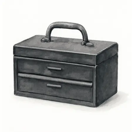 Water color illustrative image of a generic Mini Steel Toolbox, Black