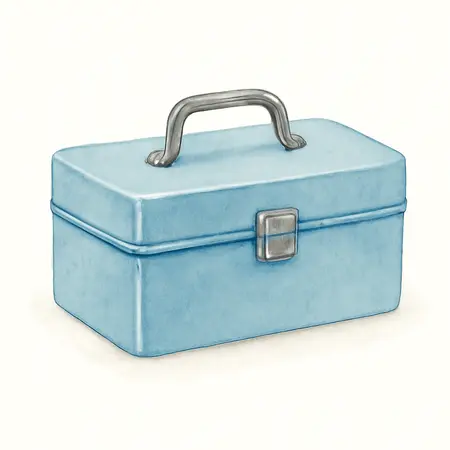 Water color illustrative image of a generic Mini Steel Toolbox, Blue