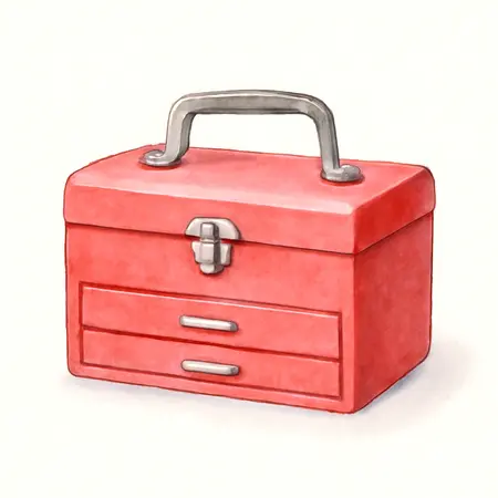 Water color illustrative image of a generic Mini Steel Toolbox, Red