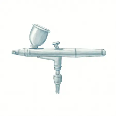 Water color illustrative image of a generic Precision-Control, Gravity-Feed, Dual-Action Airbrush