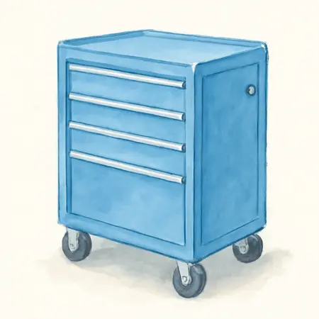 Water color illustrative image of a generic U.S. GENERAL 72 in. x 22 in. Triple-Bank Roll Cab, Series 3, Blue