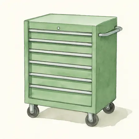 Water color illustrative image of a generic U.S. GENERAL 72 in. x 22 in. Triple-Bank Roll Cab, Series 3, Green