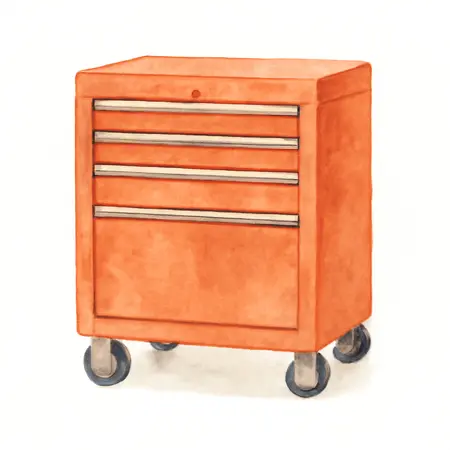 Water color illustrative image of a generic U.S. GENERAL 72 in. x 22 in. Triple-Bank Roll Cab, Series 3, Orange
