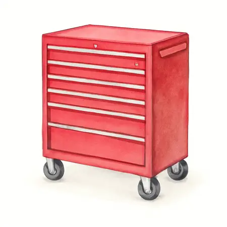 Water color illustrative image of a generic U.S. GENERAL 72 in. x 22 in. Triple-Bank Roll Cab, Series 3, Red