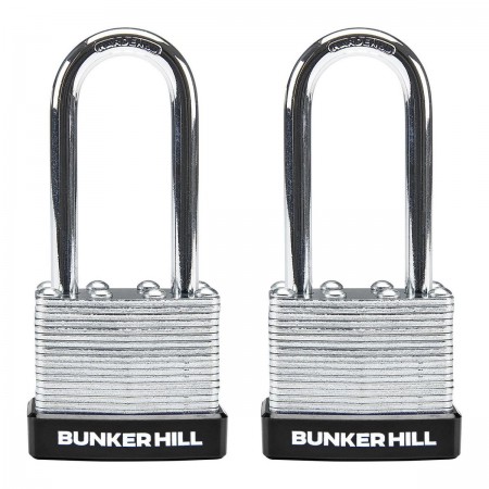 0.88 in. Laminated Steel Padlock with Long Shackle, 2 Pk.