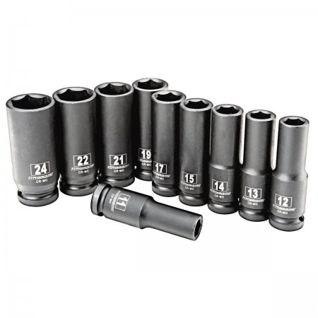 1/2 in. Drive Metric Impact Deep Socket Set, 10 Pc.