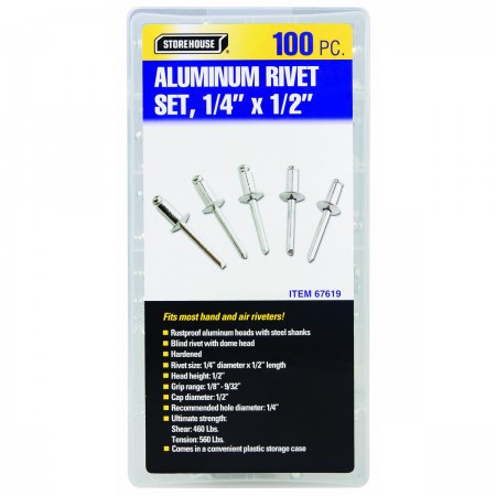 1/4 in. Aluminum Blind Rivet Set, 100 Pc.