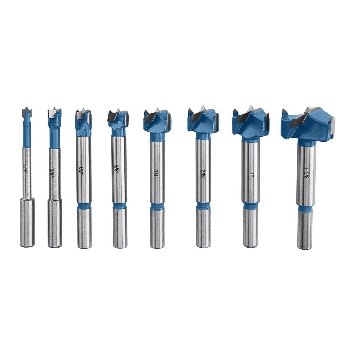 1/4 in. - 1-3/8 in. Carbide Tipped Forstner Drill Bit Set with 3/8 In. Shanks, 8 Pc.