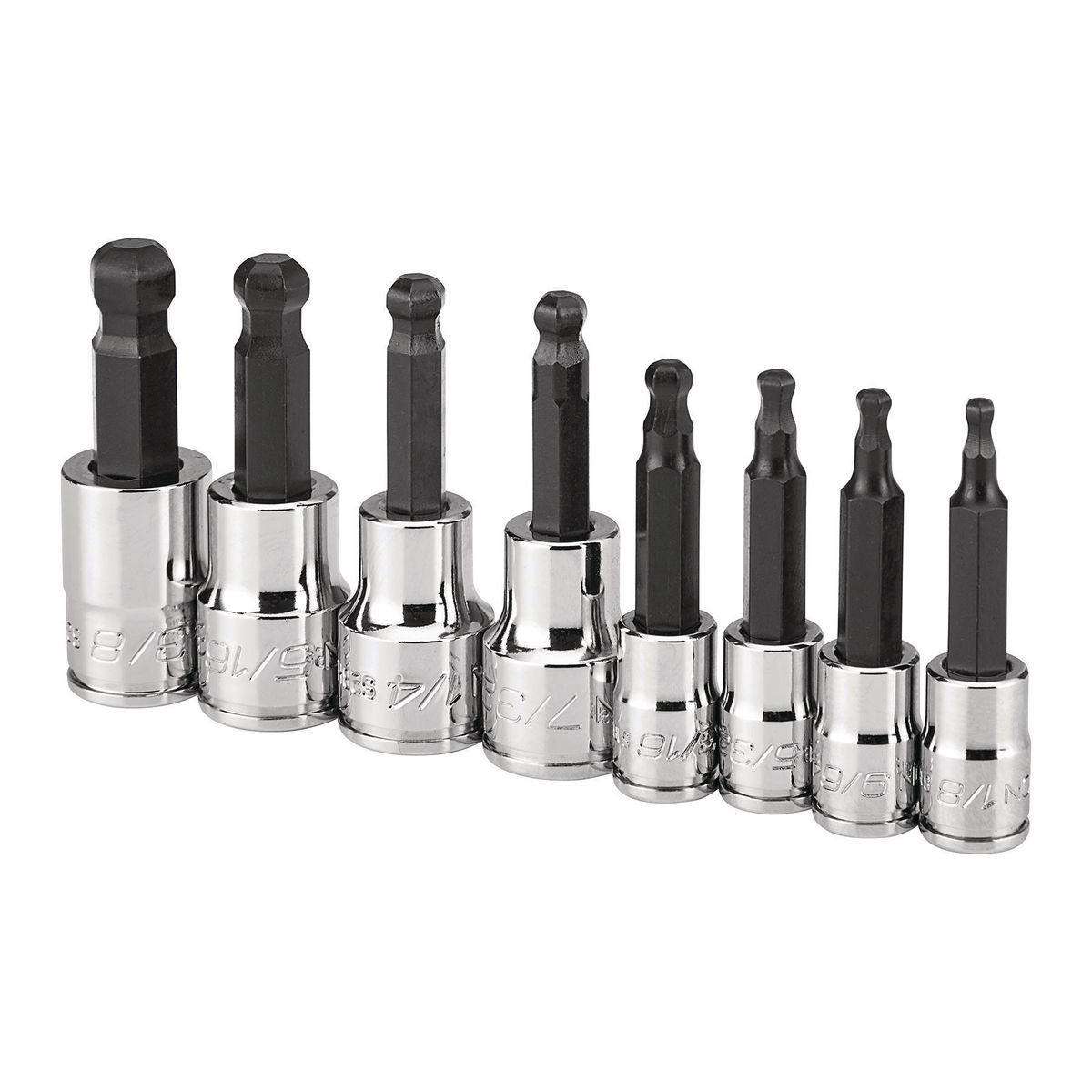 1/4 in. and 3/8 in. Drive SAE Professional Ball Hex Socket Set, 8 Piece