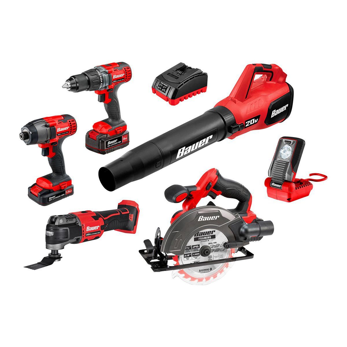 20V Cordless 6-Tool Combo Kit with 3 Ah Battery, 1.5 Ah Battery, and Charger