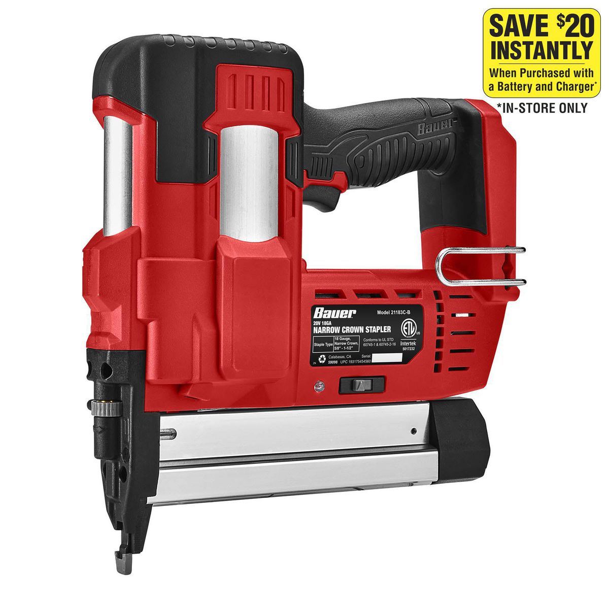 20V Cordless 18 Gauge Narrow Crown Stapler - Tool Only