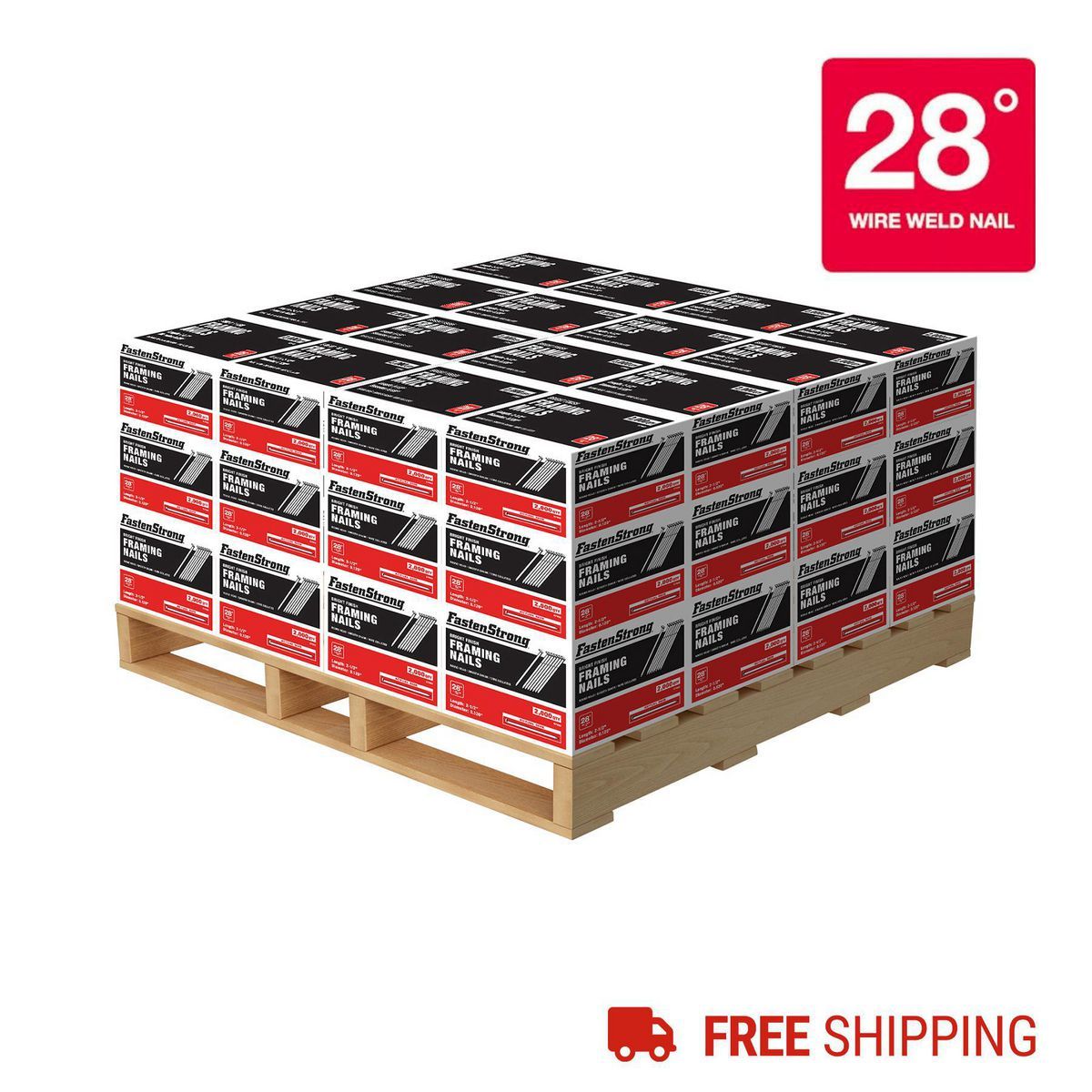 28° 2-1/2 in.  Bright Coated Framing Nails, Bulk Pallet, 96,000 Pieces: 48 2000-Packs