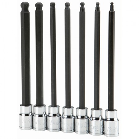 3/8 in. Drive SAE Long Reach Ball Head Hex Socket Set, 7 Pc.