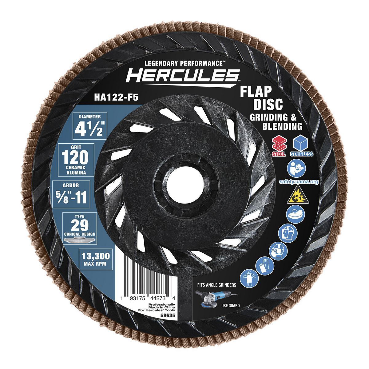 4-1/2 in.  x 5/8 in.-11 120-Grit Type 29 Flap Disc with Plastic Backing and Ceramic Grain