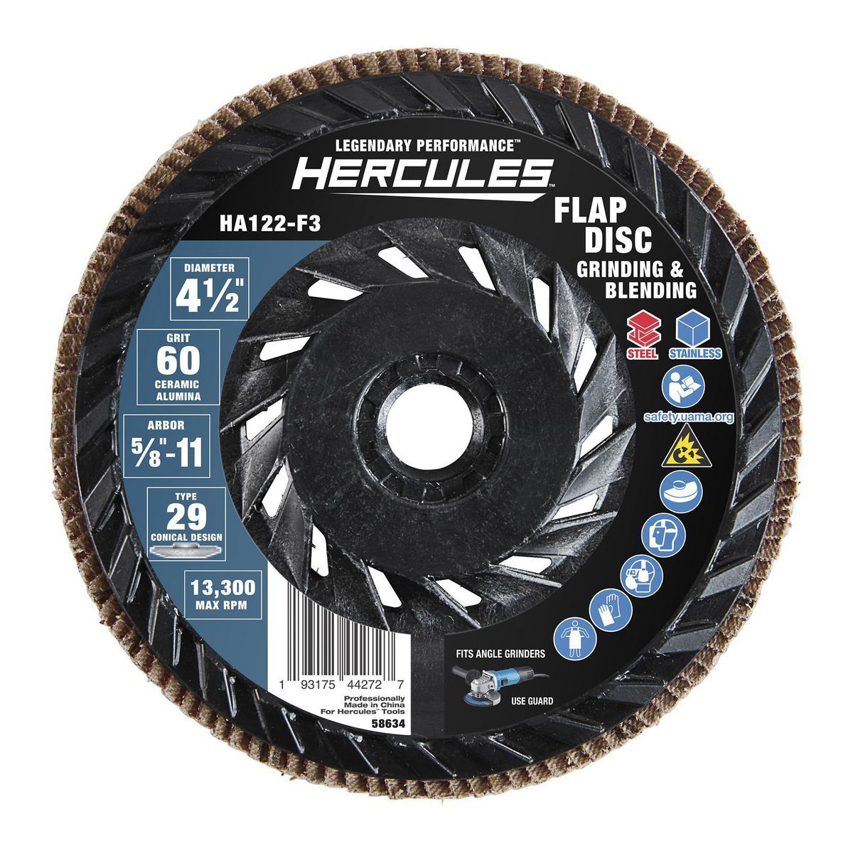 4-1/2 in.  x 5/8 in.-11 60-Grit Type 29 Flap Disc with Plastic Backing and Ceramic Grain