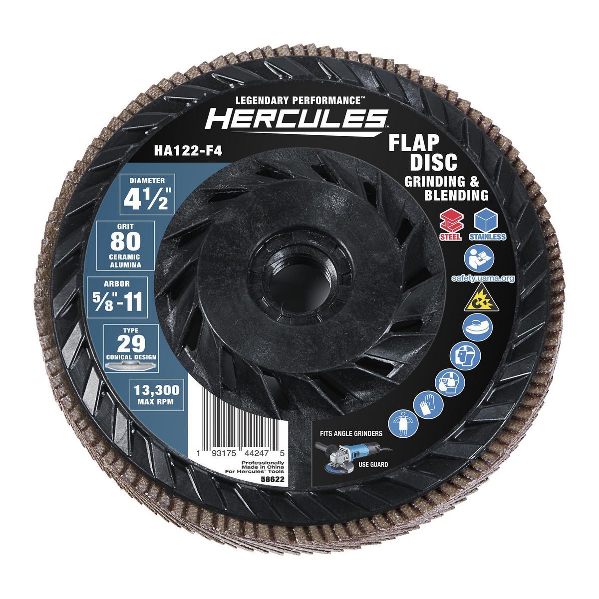4-1/2 in. x 5/8 in.-11 80-Grit Type 29 Flap Disc with Plastic Backing and Ceramic Grain
