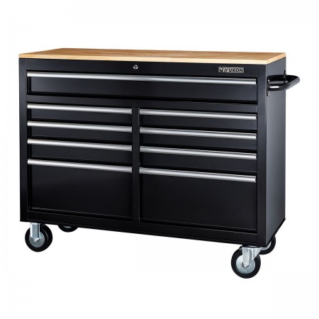 46 in.  9-Drawer Mobile Storage Cabinet with Solid Wood Top, Black