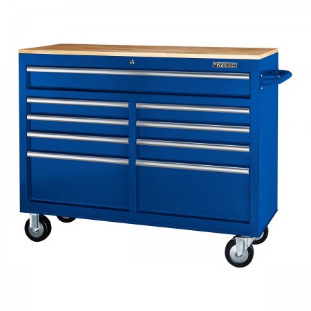 46 in.  9-Drawer Mobile Storage Cabinet with Solid Wood Top, Blue